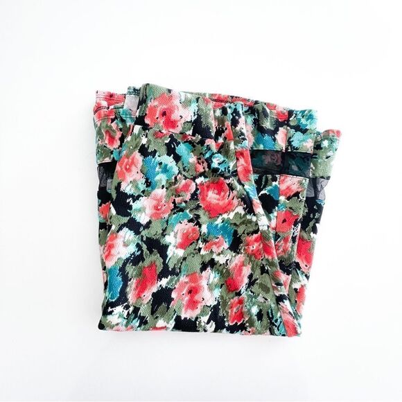 Faith and Joy Floral Midi Skirt Red Rose Sheer Panel Elastic Waist A-Line Size S - Picture 6 of 6